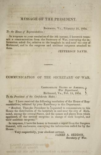 Report of the apportionment of the general hospitals in and around Richmond ... February 13, 1864.