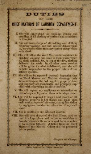 Duties of the chief matron of laundry department [of Okmulgee Confederate Hospital]