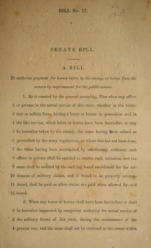 A bill to authorize payment for horses taken by the enemy, or taken from the owners by impressment for the public service
