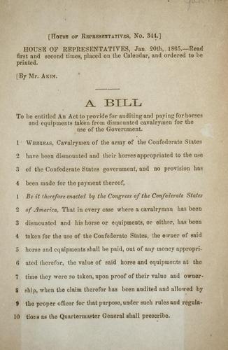 A bill to be entitled An act to provide for auditing and paying for horses and equipments taken from dismounted cavalrymen for the use of the government.