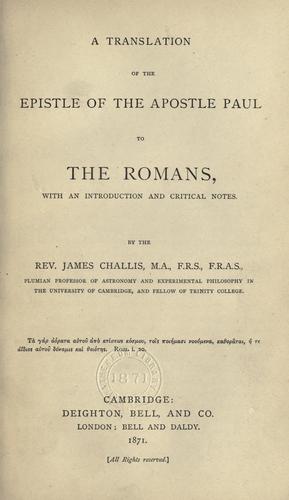 A translation of the Epistle of the Apostle Paul to the Romans