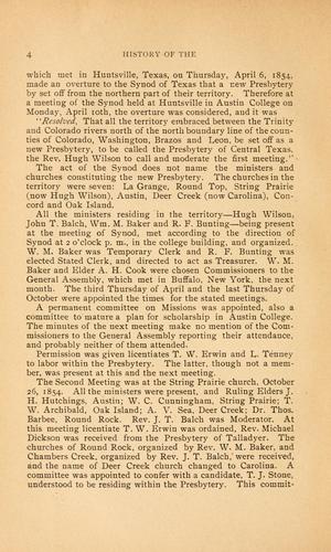 History of the Presbytery of Central Texas.