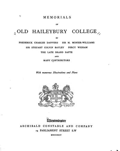 Memorials of old Haileybury College