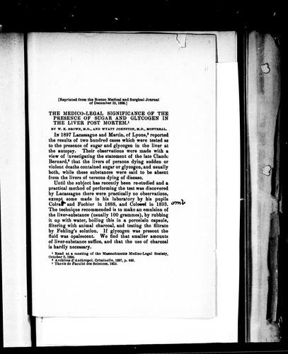 The medico-legal significance of the presence of sugar and glycogen in the liver post mortem