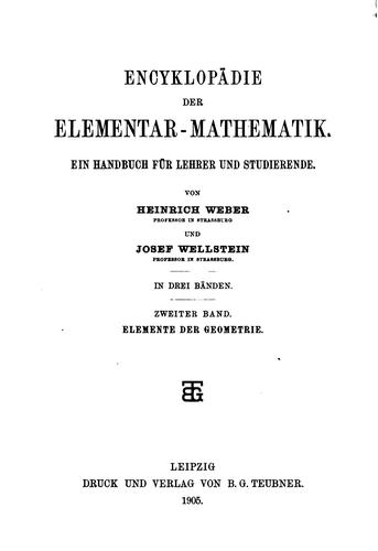 Encyklopädie der Elementar-mathematik: Ein Handbuch für Lehrer und Studierende