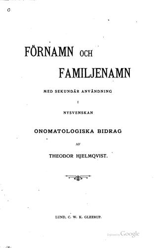 Förnamn och familjenamn med sekundär användning i nysvenskan