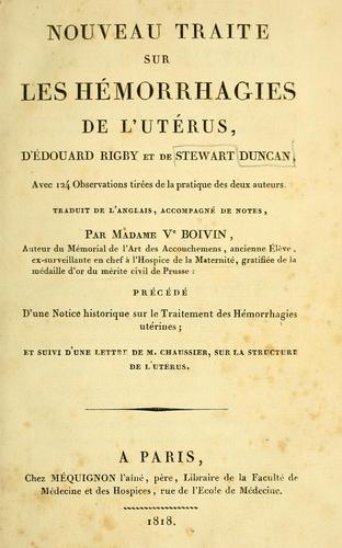 Nouveau traité sur les hémorrhagies de l'utérus