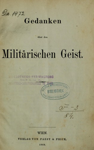 Gedanken uber den Militarischen Geist
