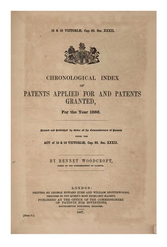Chronological index of patents applied for and patents granted [afterw.] of patentees and ...