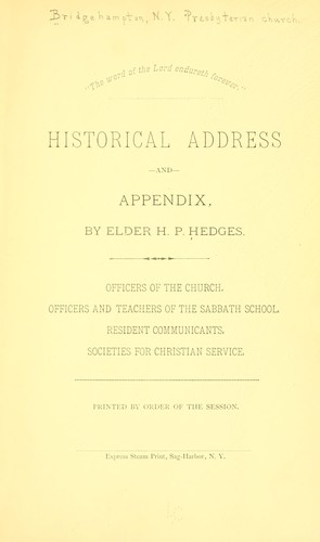 Historical address and appendix.