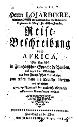Reise-beschreibung nach Africa: Von ihm selbst in französischer Sprache ...