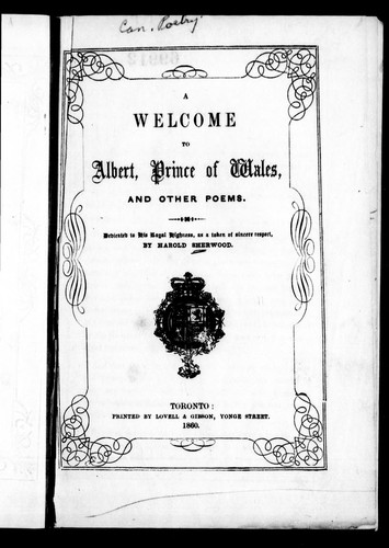 A welcome to Albert, Prince of Wales, and other poems