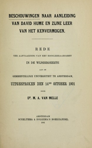 Beschouwingen naar aanleiding van David Hume en zijne leer van het kenvormogen