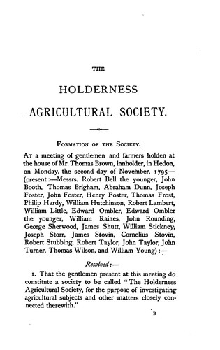 Extracts from the minutes of the Holderness agricultural society from ... 1795 to ... 1850 [ed ...