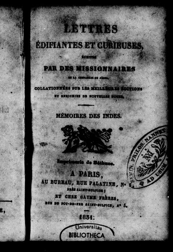 Lettres édifiantes et curieuses écrites par des missionnaires de la Compagnie de Jésus