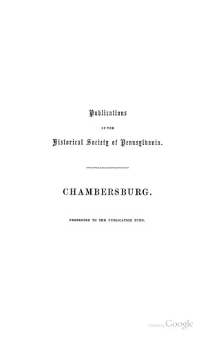 Chambersburg in the Colony and the Revolution: A Sketch