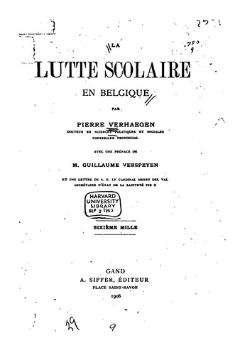 La lutte scolaire en Belgique / Pierre Verhaegen ; avec une préface de Guillaume Verspeyen