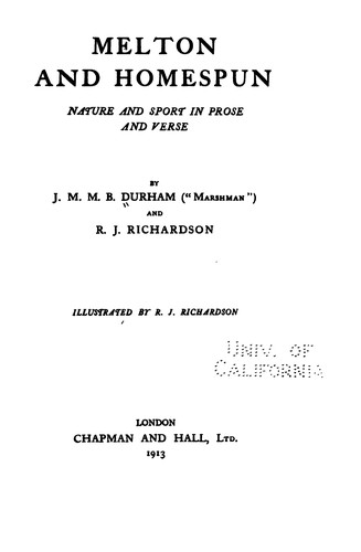 Melton and Homespun: Nature and Sport in Prose and Verse