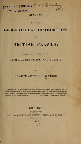 Remarks on the geographical distribution of British plants