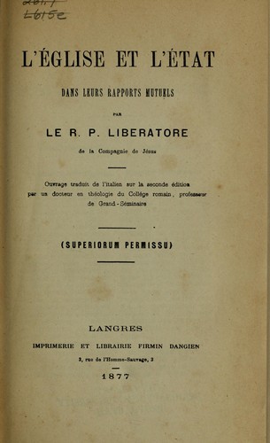 L'église et l'état dans leurs rapports mutuels