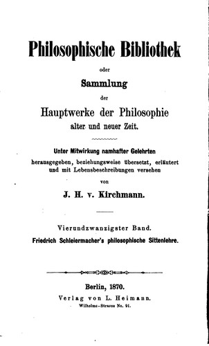 Friedrich Schleiermacher's philosophiche Sittenlehre
