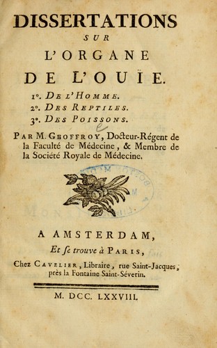 Dissertations sur l'organe de l'ouïe