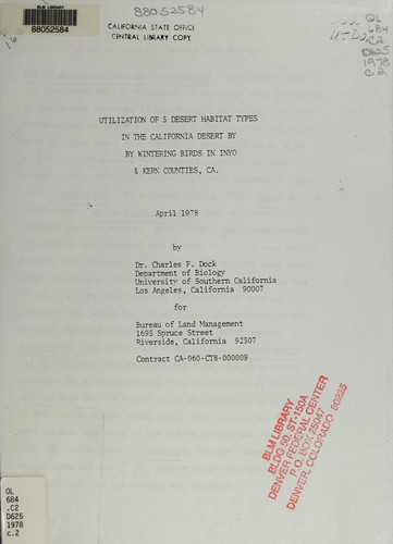 Utilization of 5 desert habitat types in the California Desert by wintering birds in Inyo & Kern Counties, Ca