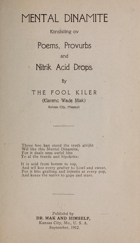 Mental dinamite, konsisting ov poems, provurbs