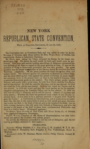 New York Republican state convention, held at Syracuse, September, 18 and 19, 1856