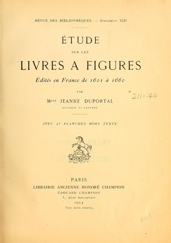 Etudes sur les livres à figures édités en France de 1601 à 1660