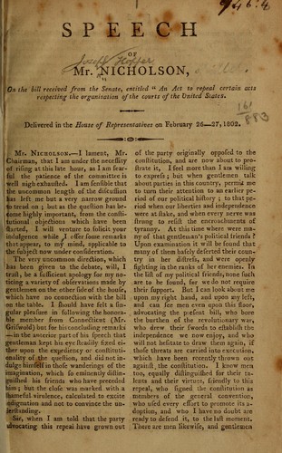 Speech of Mr. Nicholson, on the bill received from the Senate