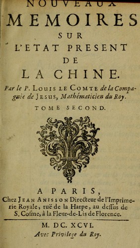 Nouveaux memoires sur l'etat present de la Chine