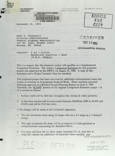 Montana Department of Transportation, F 24-2(5)56, Helmville Junction-East (P.M.S. C#0921)