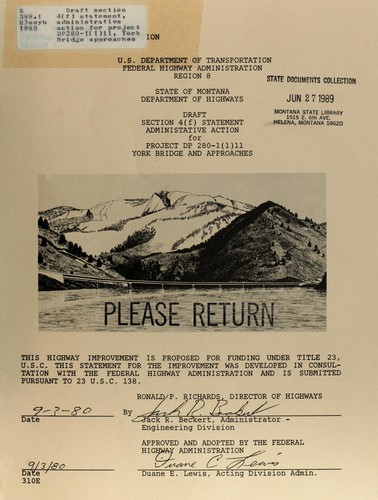 Draft section 4(f) statement, administrative action for project DP280-1(1)11, York Bridge approaches