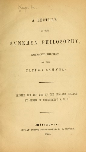 A lecture on the Saʹnkhya philosophy