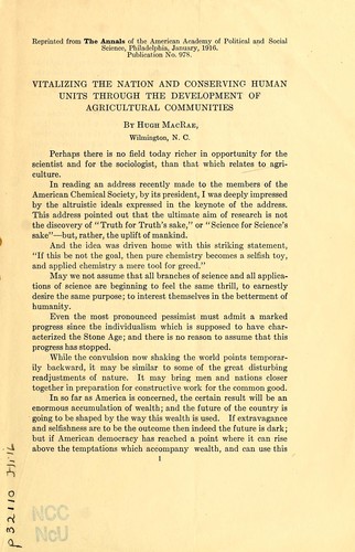 Vitalizing the nation and conserving human units through the development of agricultural communities