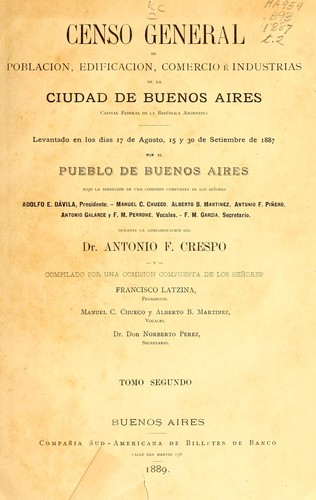 Censo general de la población, edificación, comercio e industrias de la ciudad de Buenos Aires