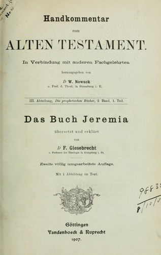 Handkommentar zum Alten Testament in Verbindung mit anderen Fachgelehrten