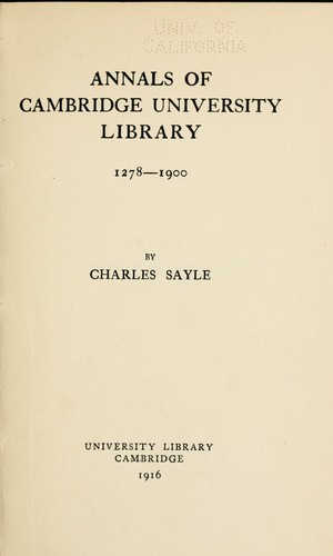 Annals of Cambridge University Library, 1278-1900