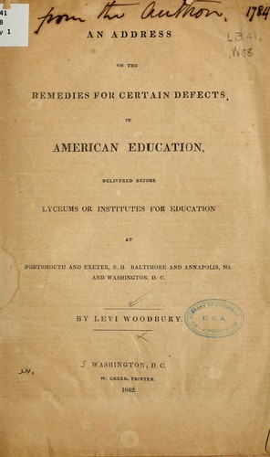 Address on the remedies for certain defects in American education...