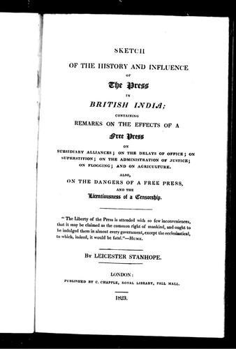 Sketch of the history and influence of the press in British India