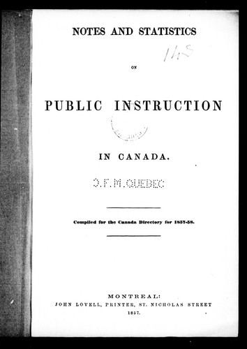 Notes and statistics on public instruction in Canada