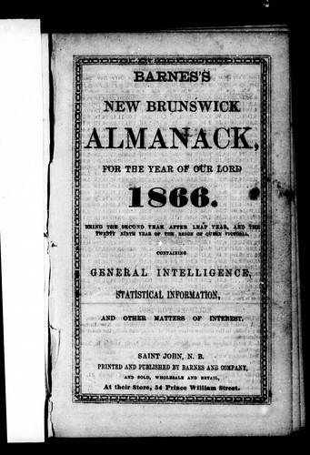 Barnes's New Brunswick almanack for the year of Our Lord 1866