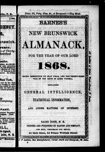 Barnes's New Brunswick almanack for the year of Our Lord 1868