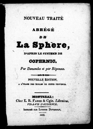 Nouveau traité abrégé de La sphère, d'après le système de Copernic