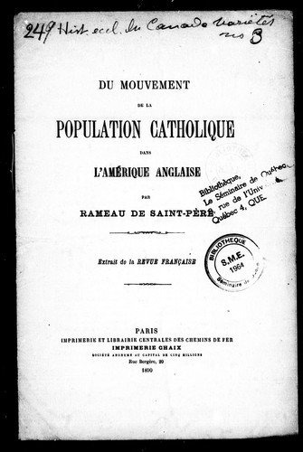 Du mouvement de la population catholique dans l'Amérique anglaise