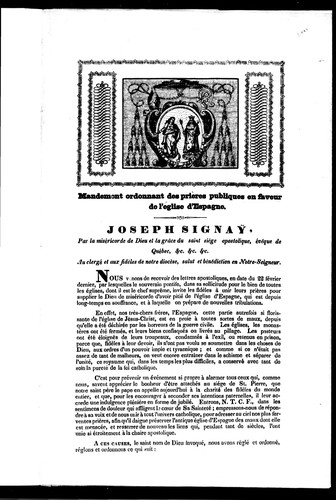 Mandement ordonnant des prières publiques en faveur de l'Église d'Éspagne