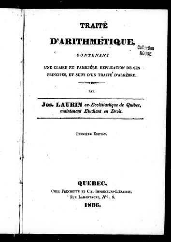 Traité d'arithmétique