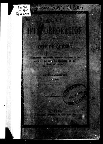 Acte d'incorporation de la Cité de Québec