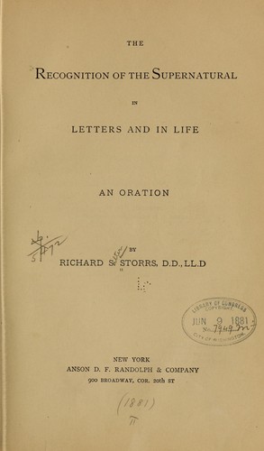The recognition of the supernatural in letters and in life